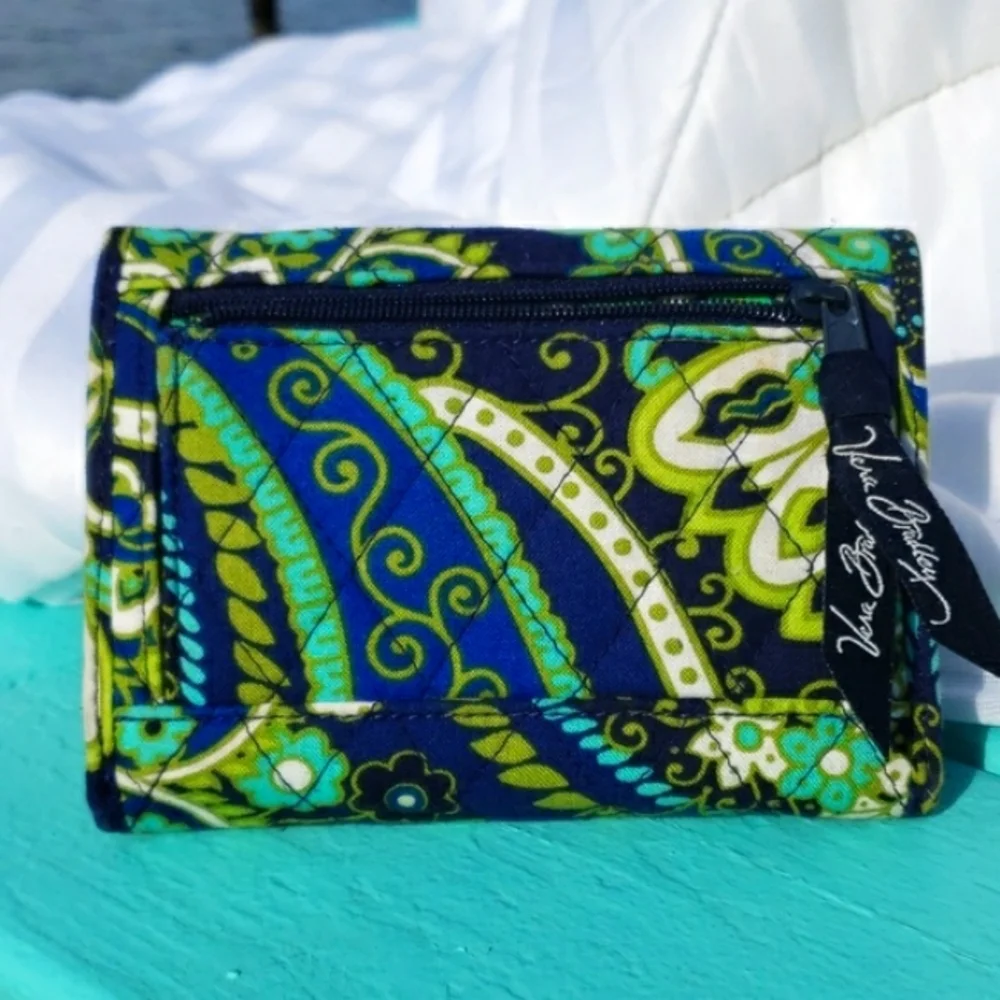 Vera Bradley Rhythm & Blues Pattern Trifold Wallet Blue & Green  Retired Pattern